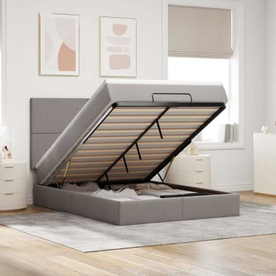 Estructura de cama otomana colchón tela gris pardo 140x200cm