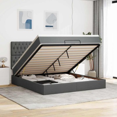 Estructura cama otomana colchón tela gris oscuro 180x200cm