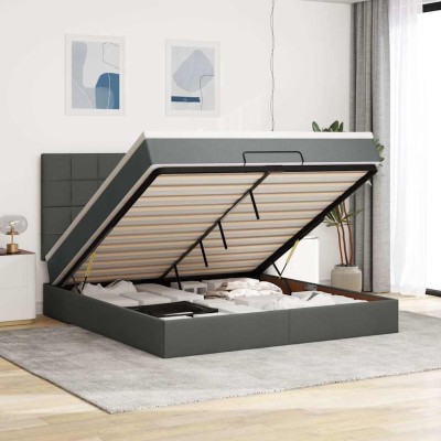 Estructura cama otomana colchón tela gris oscuro 180x200cm