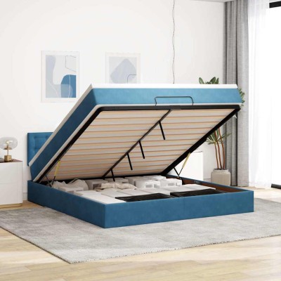 Estructura de cama otomana colchón azul oscuro 180x200 cm