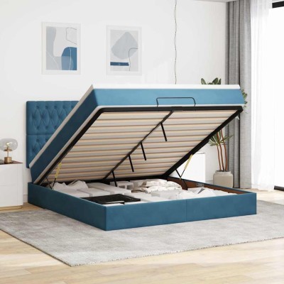 Estructura de cama otomana colchones terciopelo azul oscuro