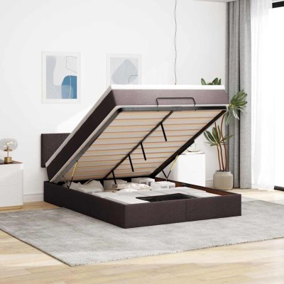 Estructura cama otomana colchón tela marrón oscuro 140x200cm