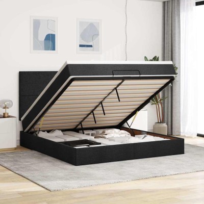 Estructura de cama otomana con colchón tela negra 180x200cm