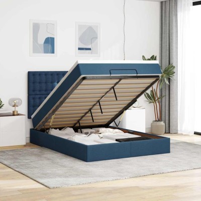 Estructura de cama otomana colchón tela azul pardo 140x200cm