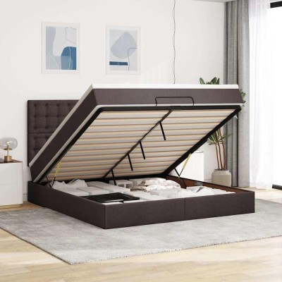 Estructura cama otomana colchón tela marrón oscuro 180x200cm