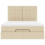 Estructura de cama otomana con colchón tela crema 140x200cm