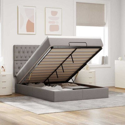 Estructura de cama otomana colchón tela gris pardo 140x200cm