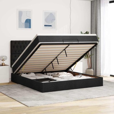Estructura de cama otomana con colchón tela negra 180x200cm