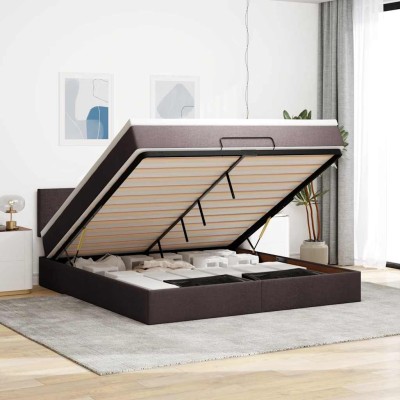 Estructura cama otomana colchón tela marrón oscuro 180x200cm