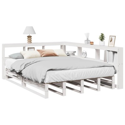 Cama con estantería sin colchón madera maciza blanca 135x190 cm