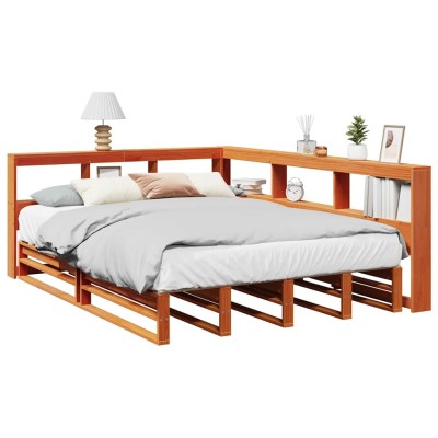 Cama con estantería sin colchón madera maciza marrón 140x200 cm