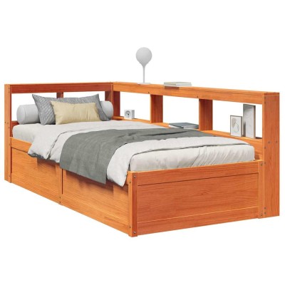 Sofá con estantería sin colchón madera maciza marrón 90x200 cm