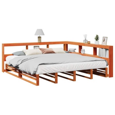 Cama con estantería sin colchón madera maciza marrón 180x200cm