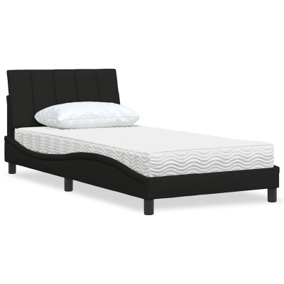 Cama con colchón tela negro 100x200 cm
