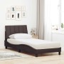 Cama con colchón tela marrón oscuro 90x200 cm