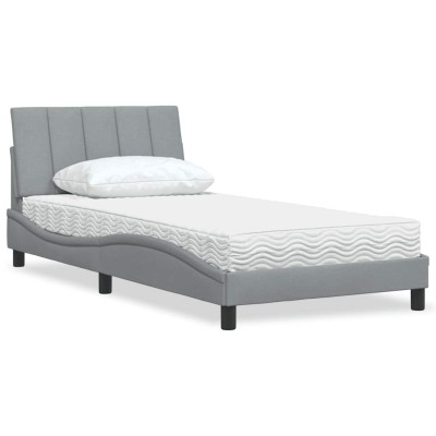 Cama con colchón tela gris claro 100x200 cm