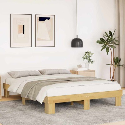 Estructura de cama sin colchón 135x190 cm madera maciza roble