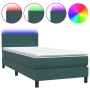 Cama box spring con colchón terciopelo verde oscuro 80x220 cm