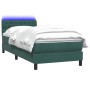 Cama box spring con colchón terciopelo verde oscuro 80x220 cm