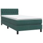Cama box spring con colchón terciopelo verde oscuro 80x220 cm