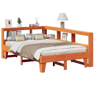 Cama con estantería sin colchón madera maciza marrón 120x200cm
