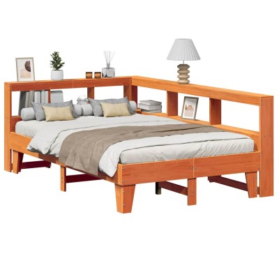 Cama con estantería sin colchón madera maciza marrón 135x190cm