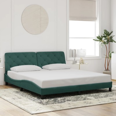 Estructura cama sin colchón terciopelo verde oscuro 180x200 cm