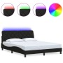 Estructura de cama con LED sin colchón tela negro 160x200 cm