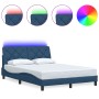Estructura de cama con LED sin colchón tela azul 140x200 cm