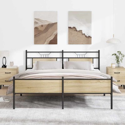 Estructura de cama sin colchón metal roble Sonoma 160x200 cm