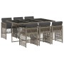 Set comedor jardín 7 pzas y cojines ratán sintético gris