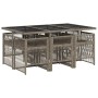 Set comedor jardín 7 pzas y cojines ratán sintético gris