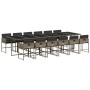 Set comedor de jardín con cojines 13 pzas ratán sintético gris