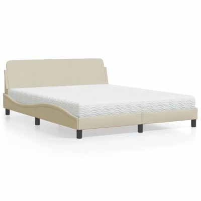 Cama con colchón de tela color crema 160x200 cm