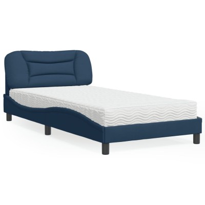 Cama con colchón tela azul 100x200 cm