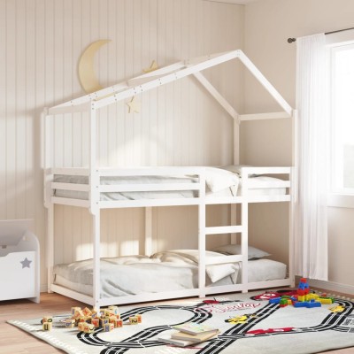 Cama litera con techo madera maciza de pino blanco 90x190 cm