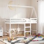 Cama alta escalera y techo madera maciza pino blanca 90x190 cm