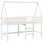 Cama alta escalera y techo madera maciza pino blanca 90x190 cm