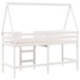 Cama alta escalera y techo madera maciza pino blanca 90x190 cm