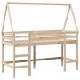 Cama alta con escalera y techo madera maciza de pino 90x190 cm
