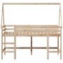 Cama alta con escalera y techo madera maciza de pino 90x190 cm