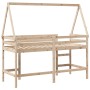 Cama alta con escalera y techo madera maciza de pino 90x190 cm