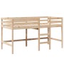 Cama alta con escalera y techo madera maciza de pino 90x200 cm