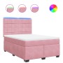 Cama box spring con colchón terciopelo rosa 140x200 cm