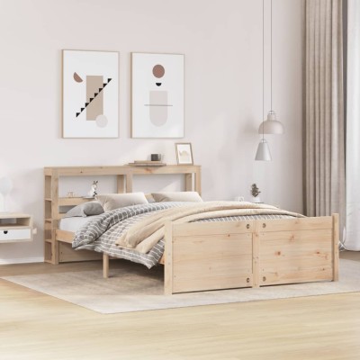 Estructura de cama con cabecero madera de pino blanco 150x200cm