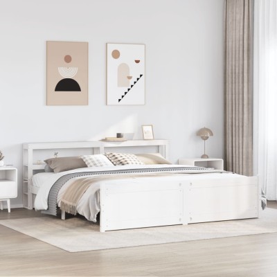 Estructura de cama con cabecero sin colchón blanco 180x200 cm