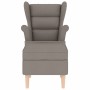 Sillón con taburete reposapiés de tela gris taupe