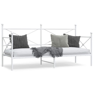 Sofá cama sin colchón cuero sintético blanco 90x200 cm acero