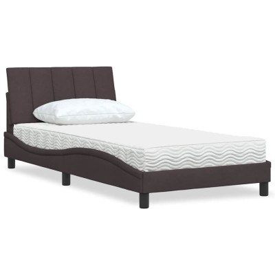 Cama con colchón tela marrón oscuro 100x200 cm