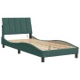 Estructura cama con luces LED terciopelo verde oscuro 90x200 cm